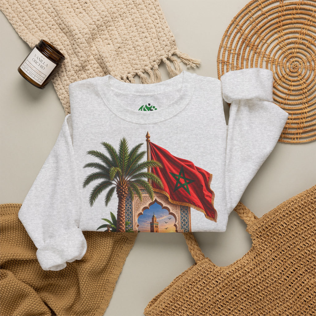 Moroccan Medley Crewneck Sweatshirt — Moroccan Flag & Desert Scene