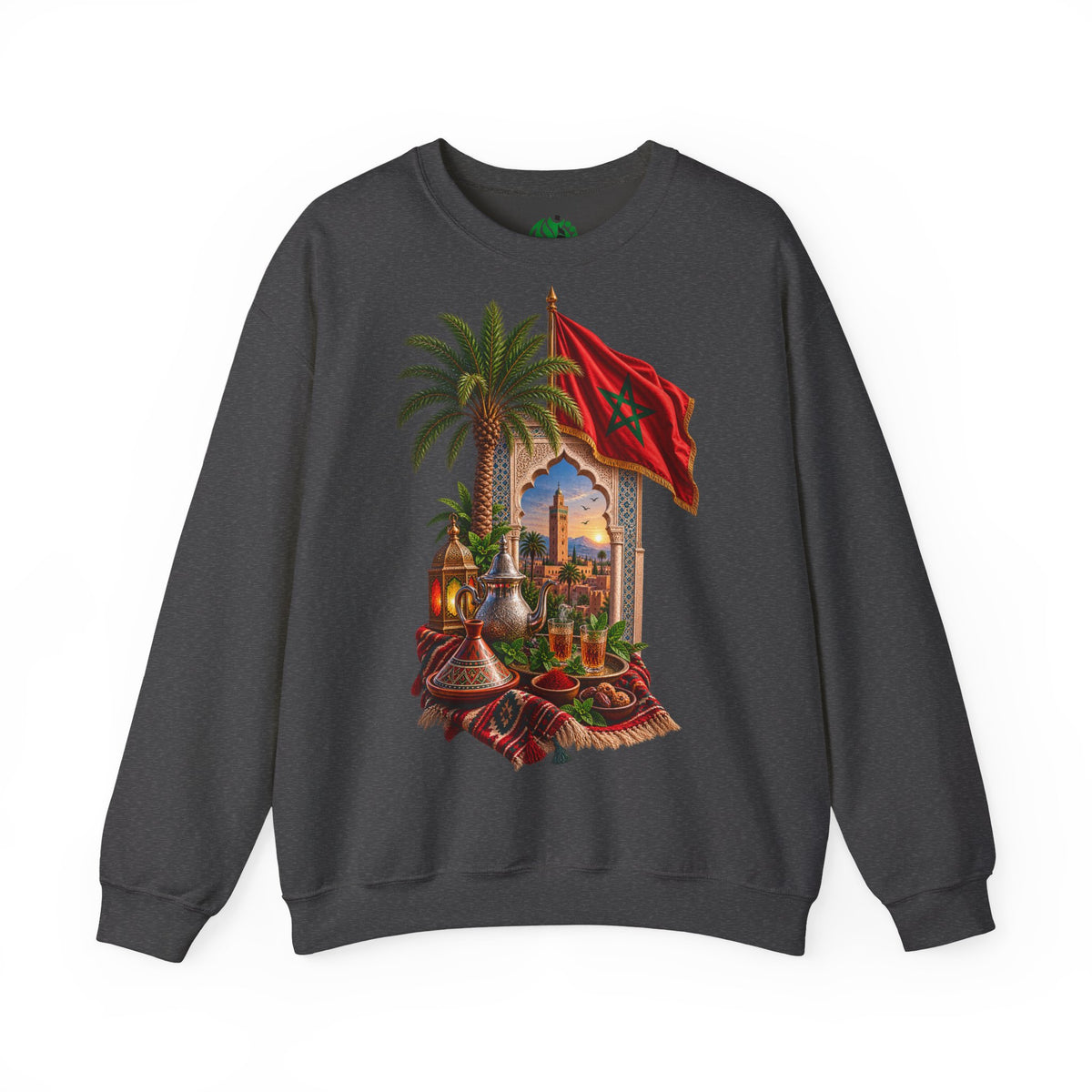 Moroccan Medley Crewneck Sweatshirt — Moroccan Flag & Desert Scene