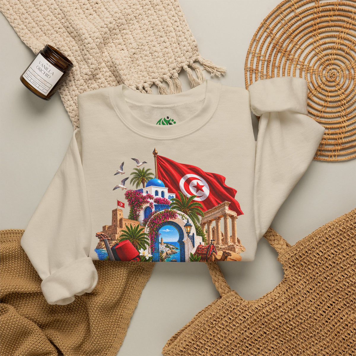 Tunisia travel collage Sweatshirt | Tunisian flag, medina, palm trees