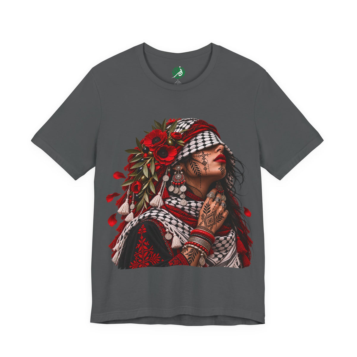 Palestinian Woman Portrait Tee | Keffiyeh Floral Illustration