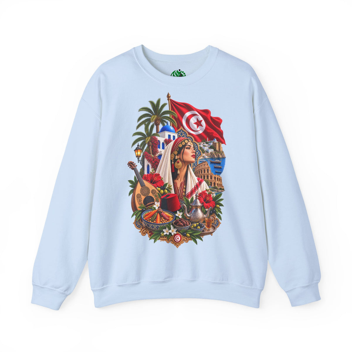 Tunisia Heritage Crewneck Sweatshirt – Tunisian Flag & Cultural Collage