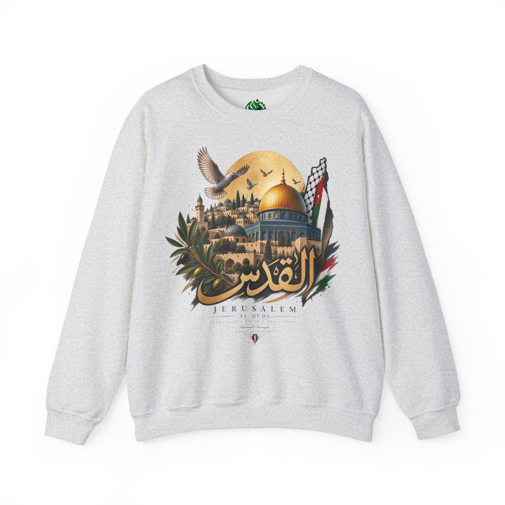 Sweat-shirt illustré du Dôme du Rocher à Jérusalem | Calligraphie arabe, drapeau palestinien