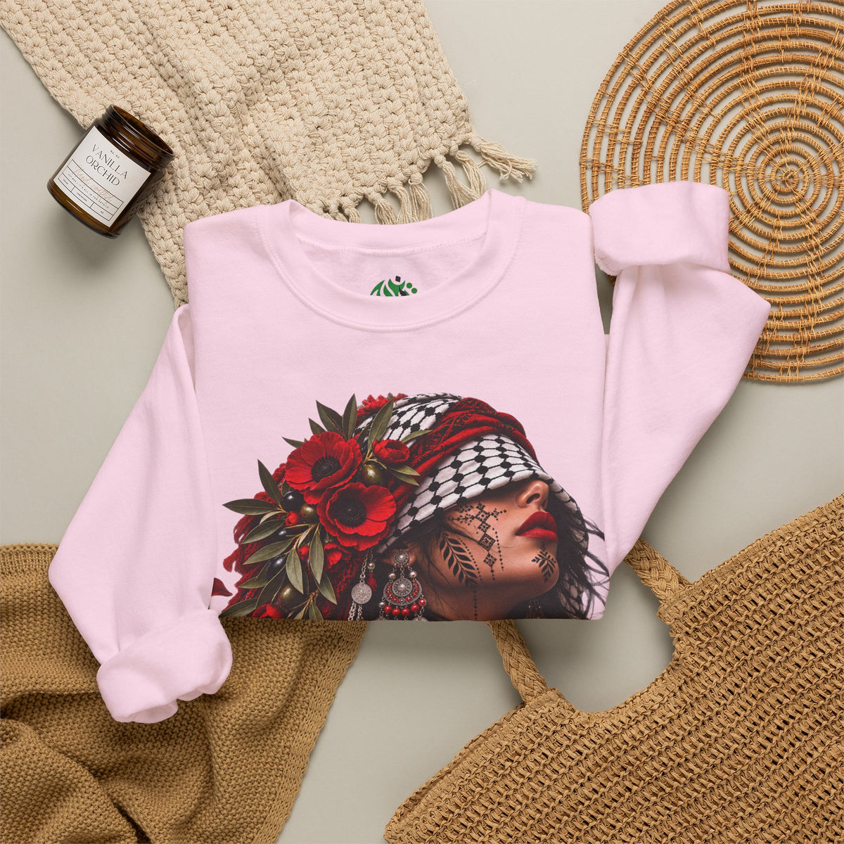 Native Floral Portrait Sweatshirt — Woman in Headdress Graphic Crewneck