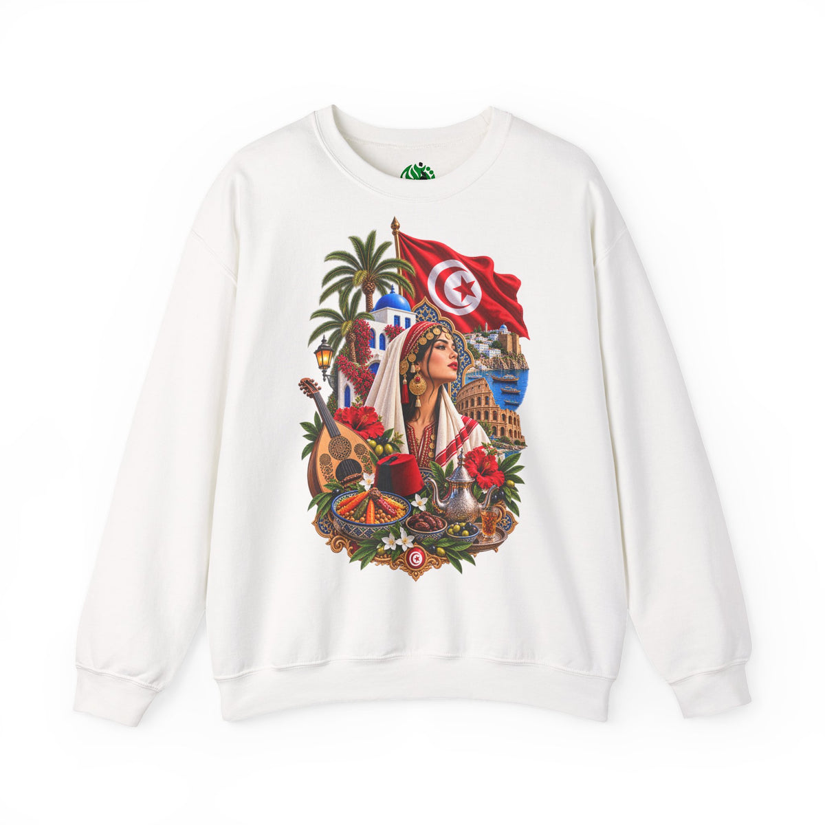 Tunisia Heritage Crewneck Sweatshirt – Tunisian Flag & Cultural Collage