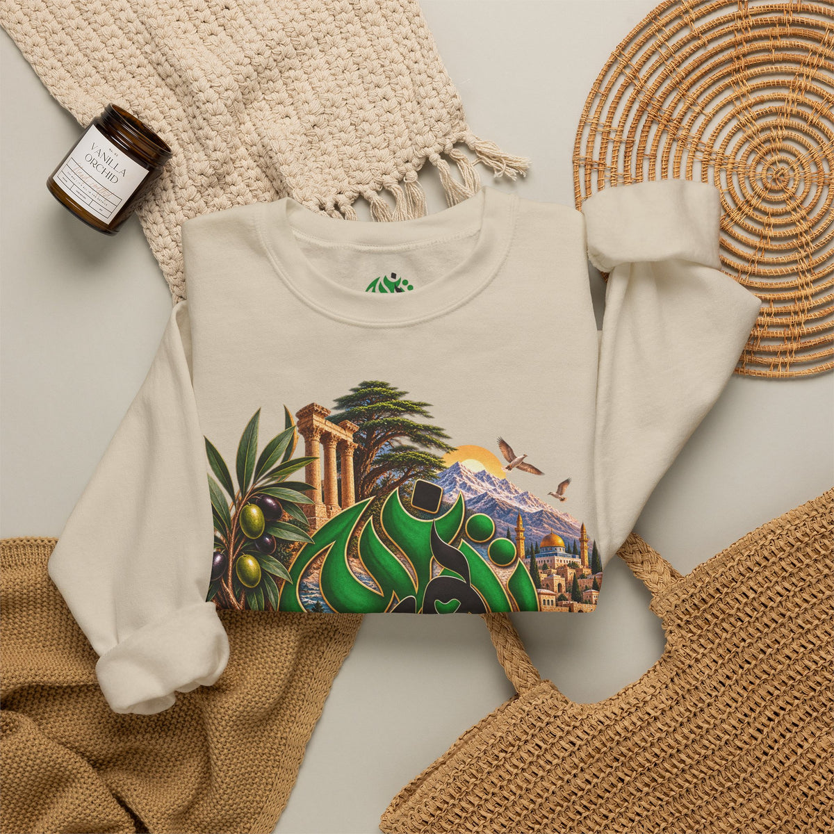 Levant Arabic Calligraphy Crewneck Sweatshirt | Middle Eastern Landscape Design