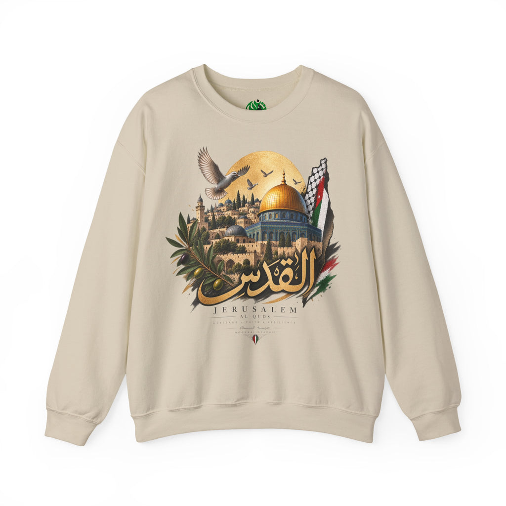 Sweat-shirt illustré du Dôme du Rocher à Jérusalem | Calligraphie arabe, drapeau palestinien