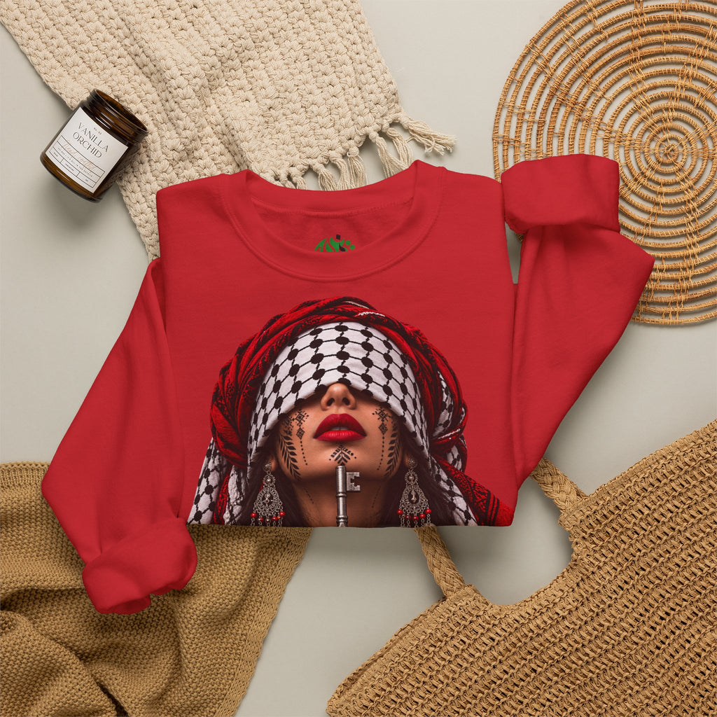 Sweatshirt graphique femme Keffieh palestinien — Pull col rond portrait de résilience