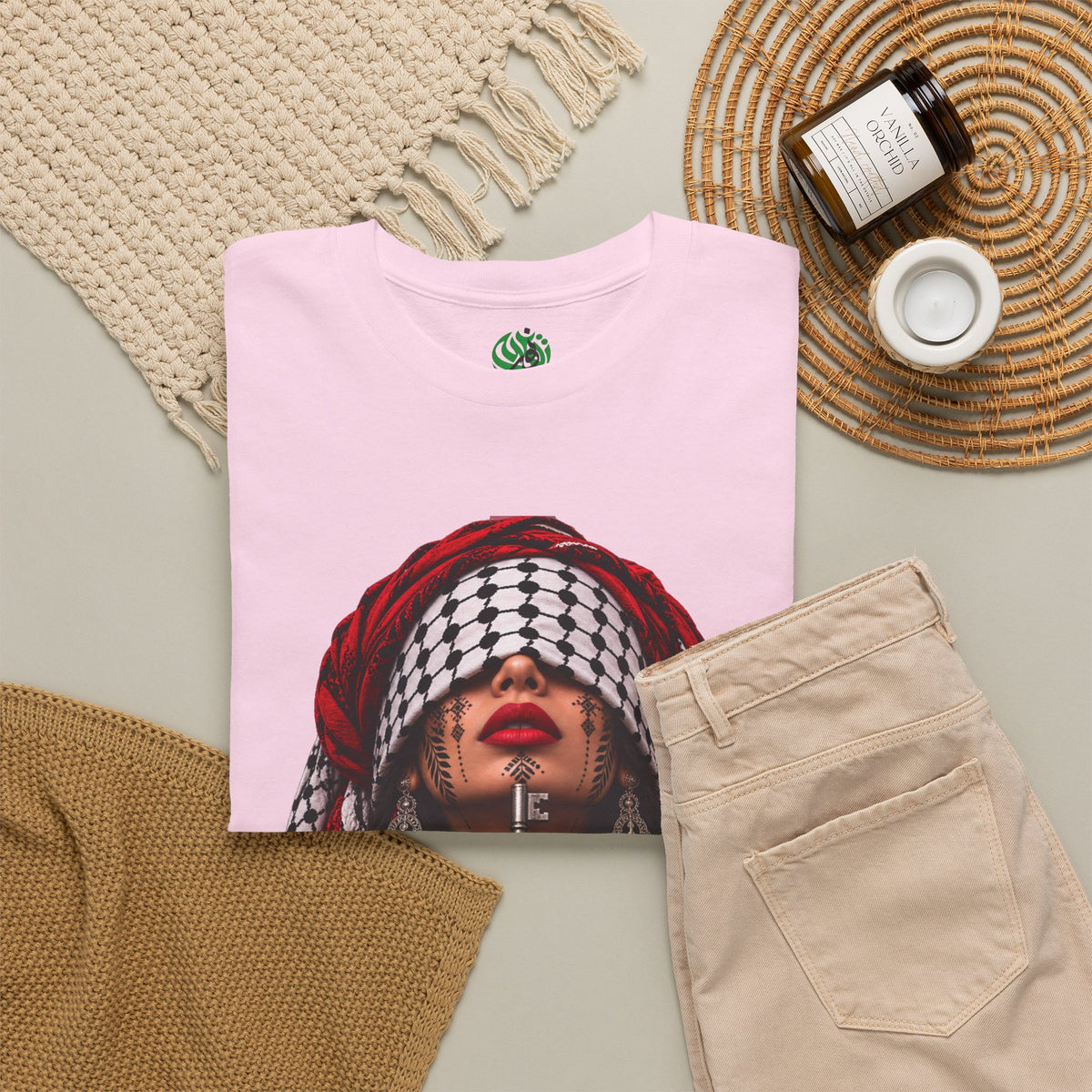 Palestinian Keffiyeh Portrait Tee — Bold Middle Eastern Cultural Art T-Shirt