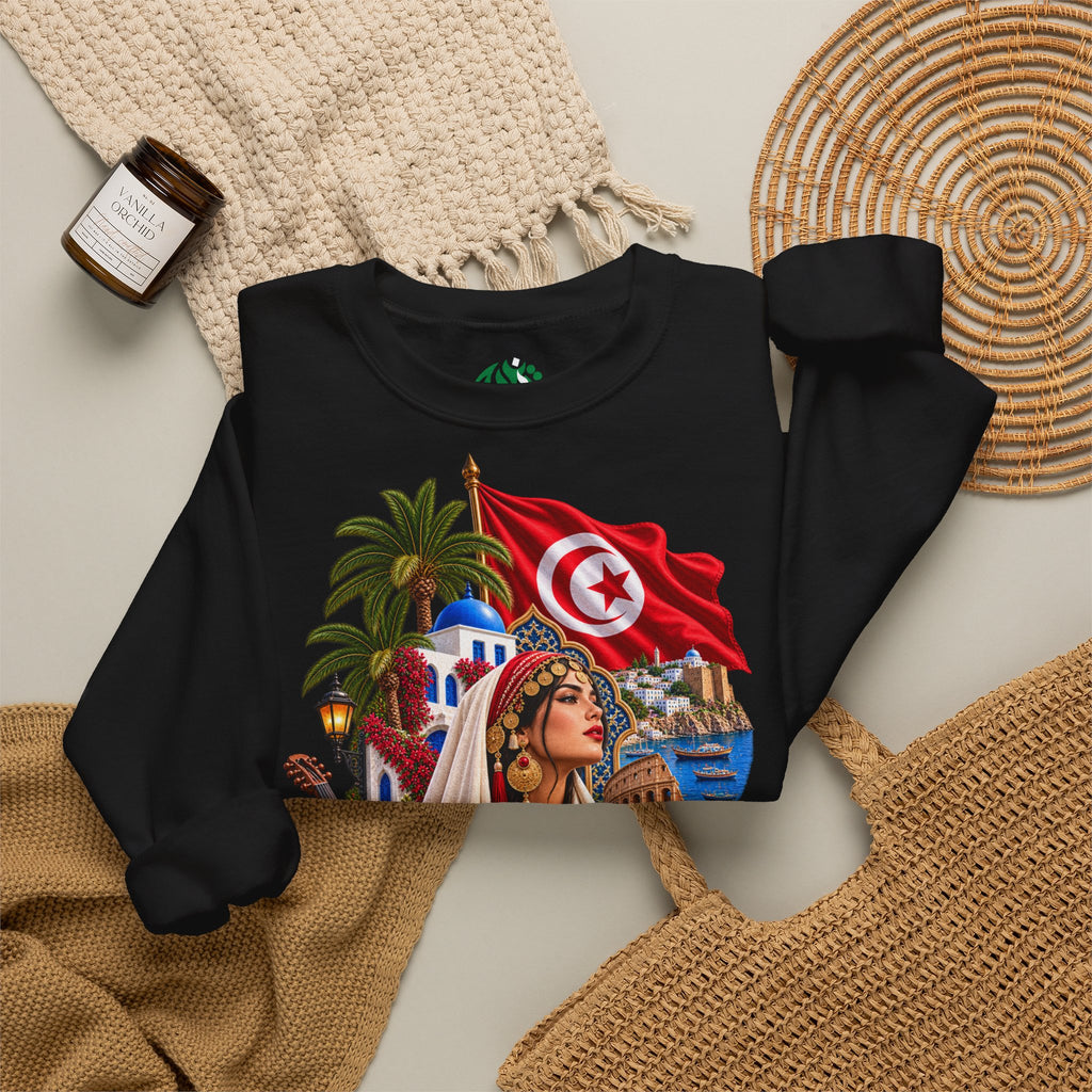 Tunisia Heritage Crewneck Sweatshirt – Tunisian Flag & Cultural Collage