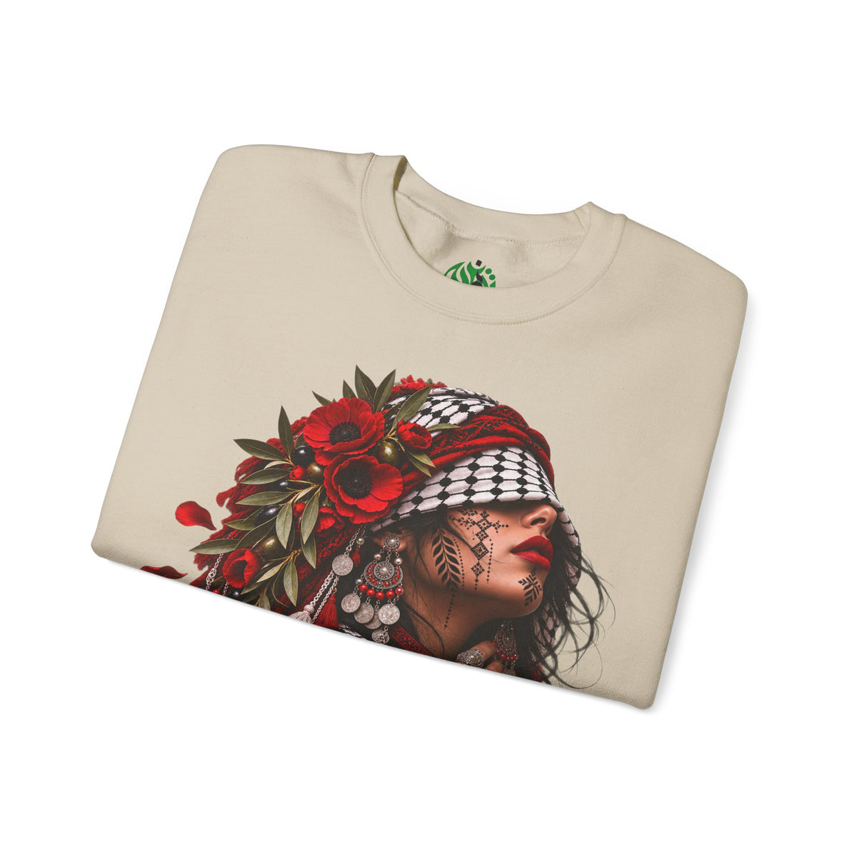 Native Floral Portrait Sweatshirt — Woman in Headdress Graphic Crewneck