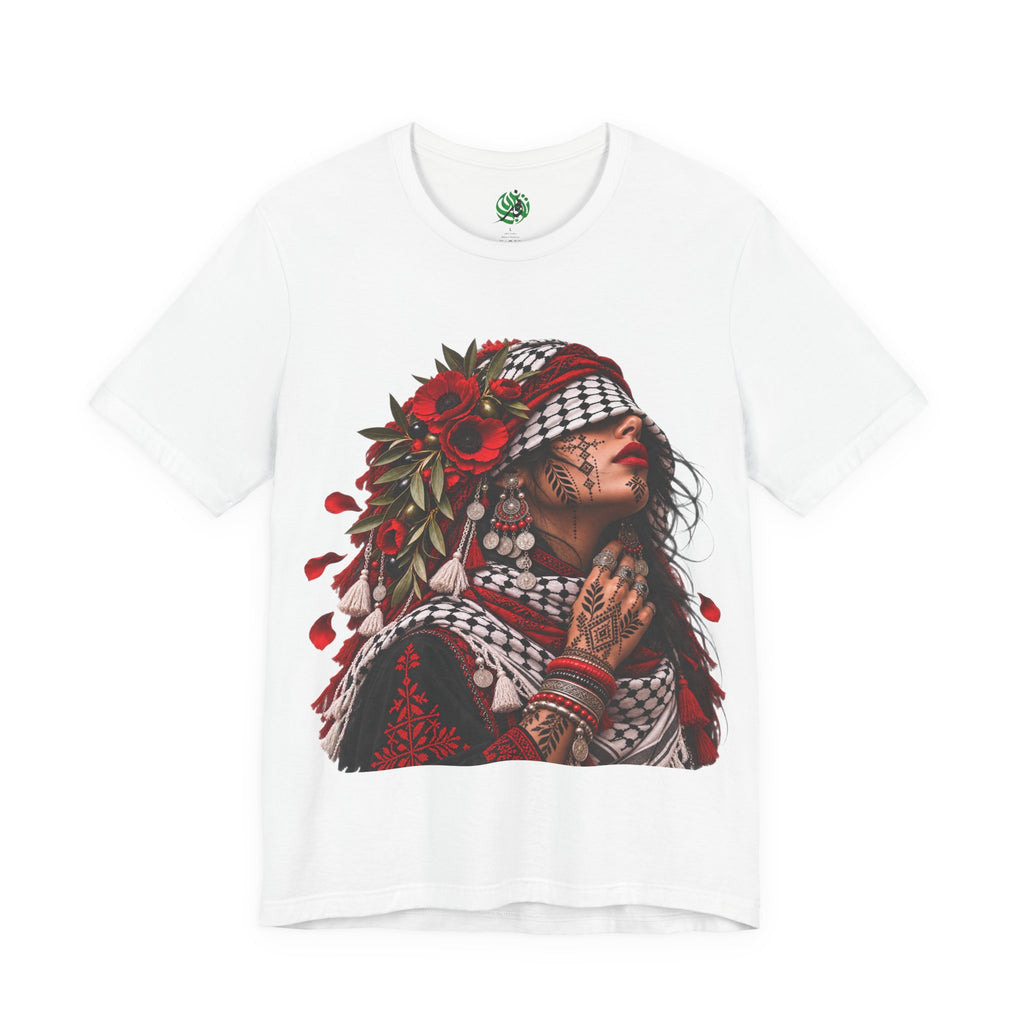 Palestinian Woman Portrait Tee | Keffiyeh Floral Illustration