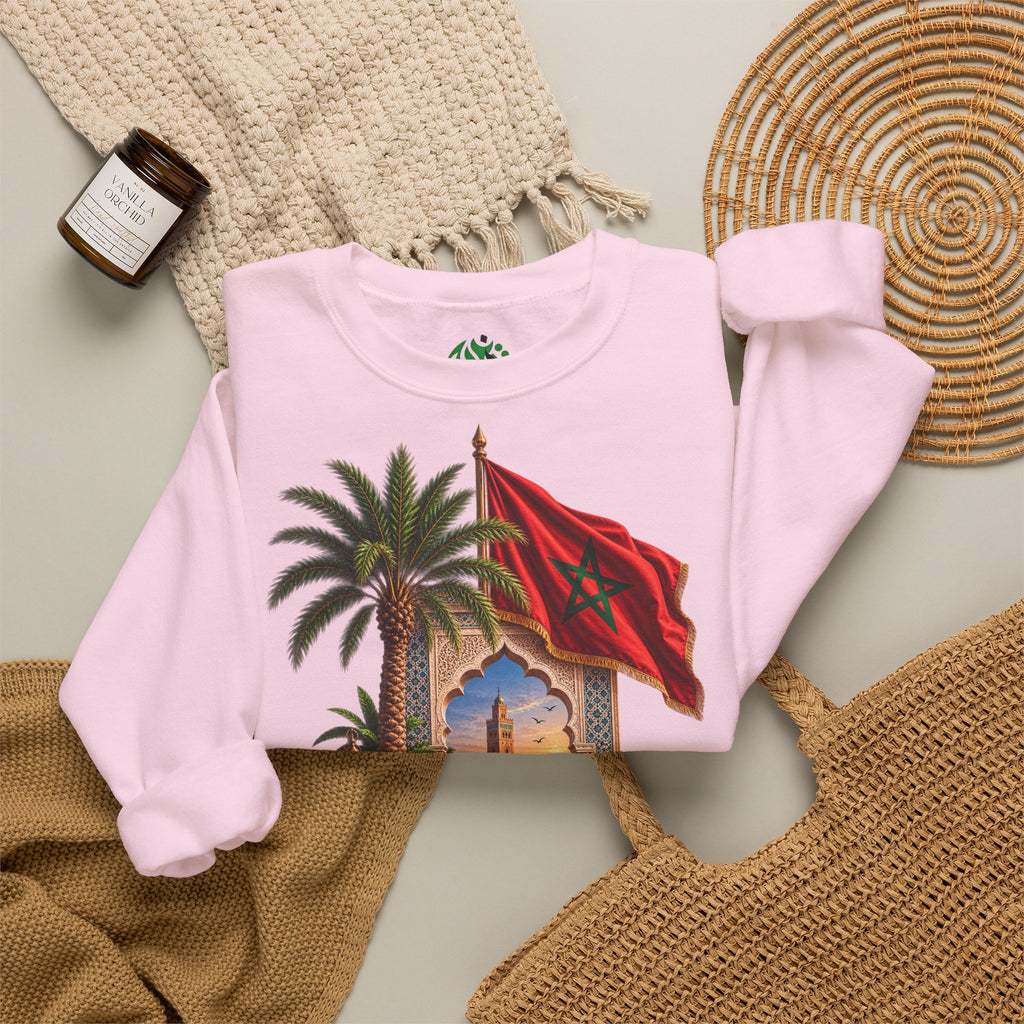 Moroccan Medley Crewneck Sweatshirt — Moroccan Flag & Desert Scene