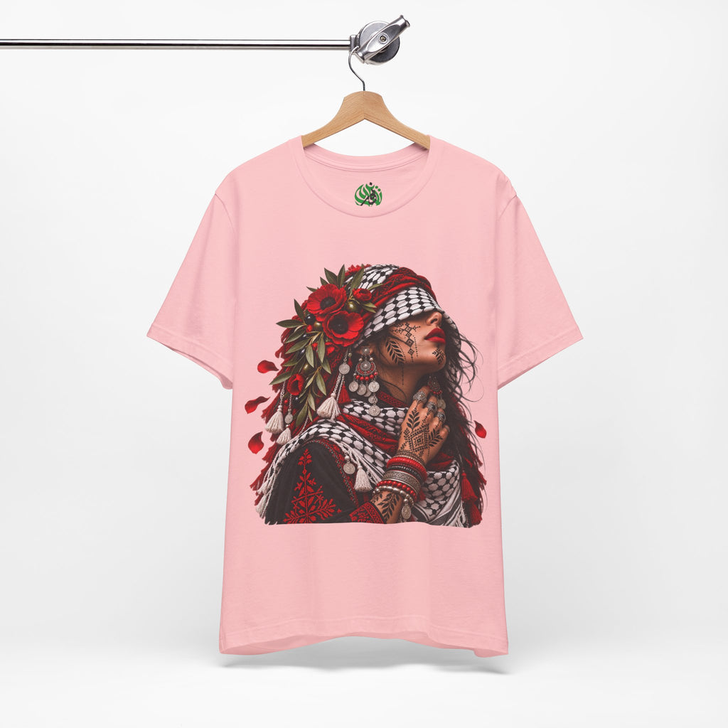 Palestinian Woman Portrait Tee | Keffiyeh Floral Illustration