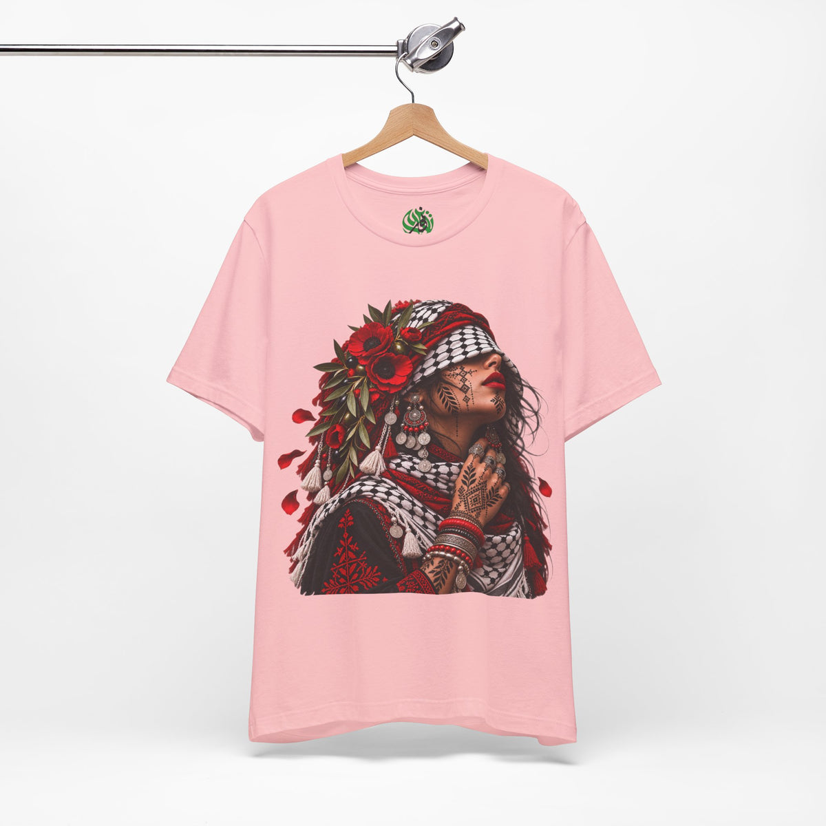 Palestinian Woman Portrait Tee | Keffiyeh Floral Illustration
