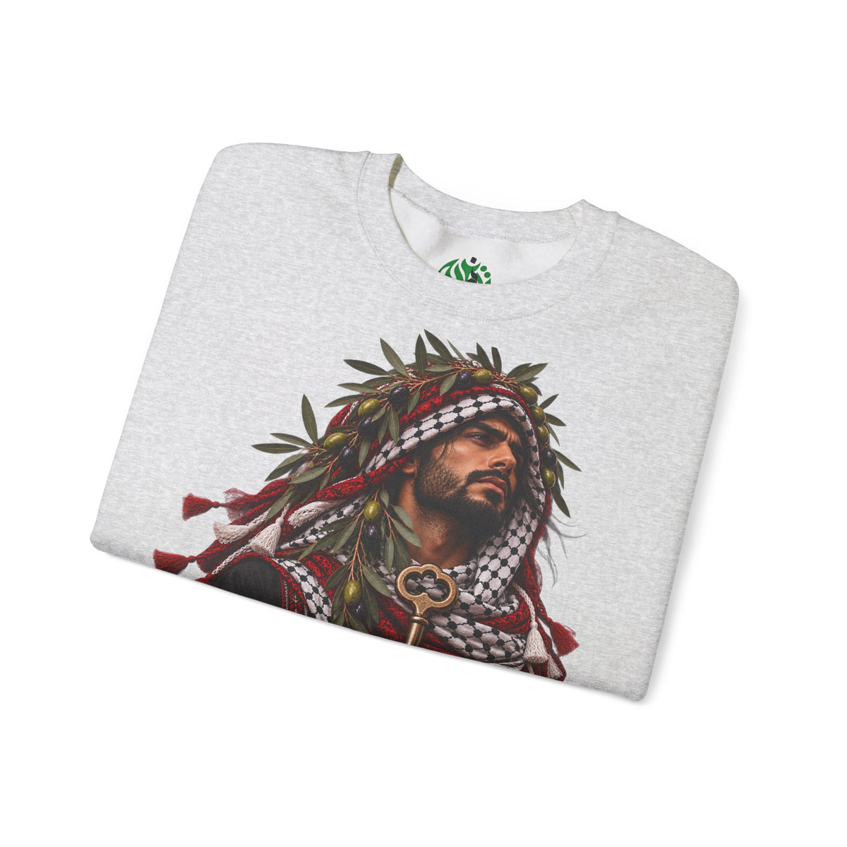 Crewneck Sweatshirt — Majestic Palestinian Liberation Portrait (keffiyeh & key)