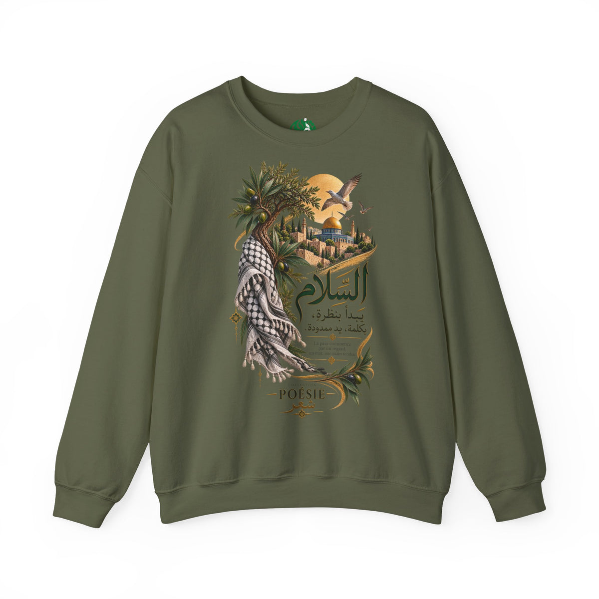Arabic Palm Oasis Graphic Sweatshirt — "السلام" Poésie Crewneck