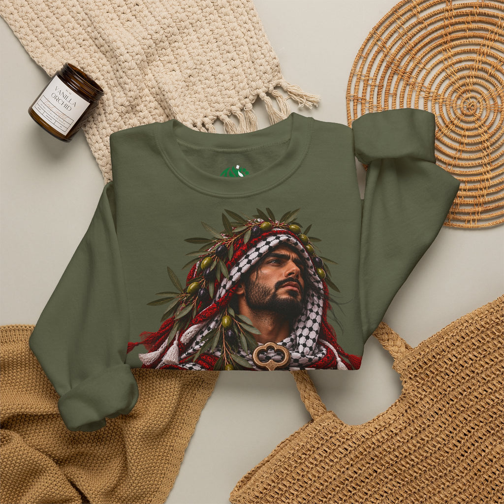Crewneck Sweatshirt — Majestic Palestinian Liberation Portrait (keffiyeh & key)