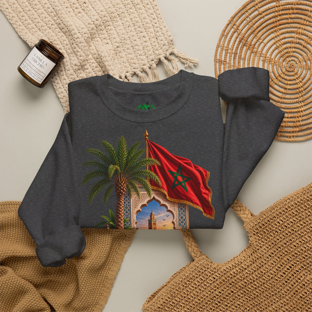 Moroccan Medley Crewneck Sweatshirt — Moroccan Flag & Desert Scene