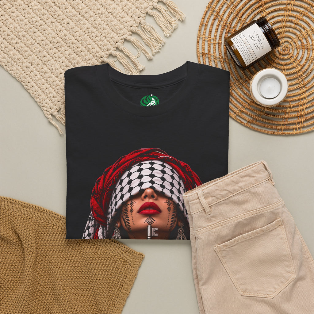 Palestinian Keffiyeh Portrait Tee — Bold Middle Eastern Cultural Art T-Shirt