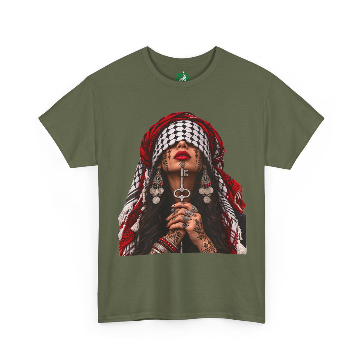 Palestinian Keffiyeh Portrait Tee — Bold Middle Eastern Cultural Art T-Shirt
