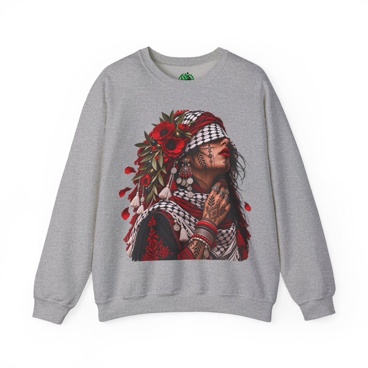 Native Floral Portrait Sweatshirt — Woman in Headdress Graphic Crewneck