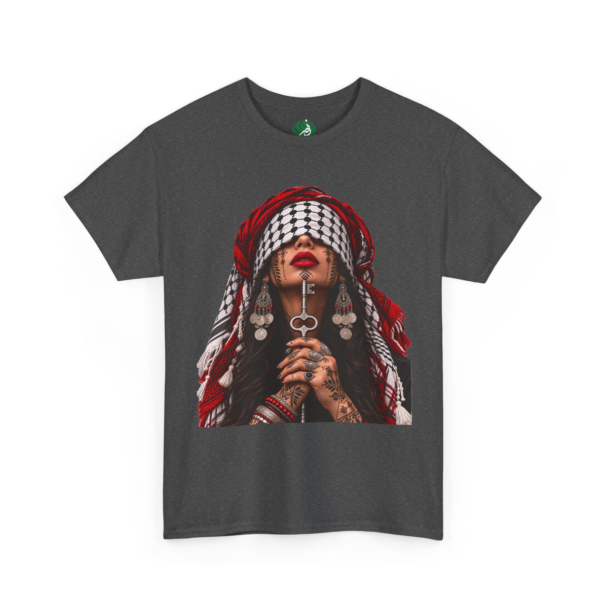 Palestinian Keffiyeh Portrait Tee — Bold Middle Eastern Cultural Art T-Shirt