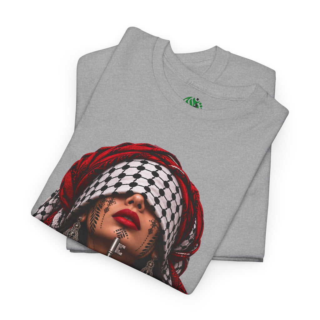 Palestinian Keffiyeh Portrait Tee — Bold Middle Eastern Cultural Art T-Shirt