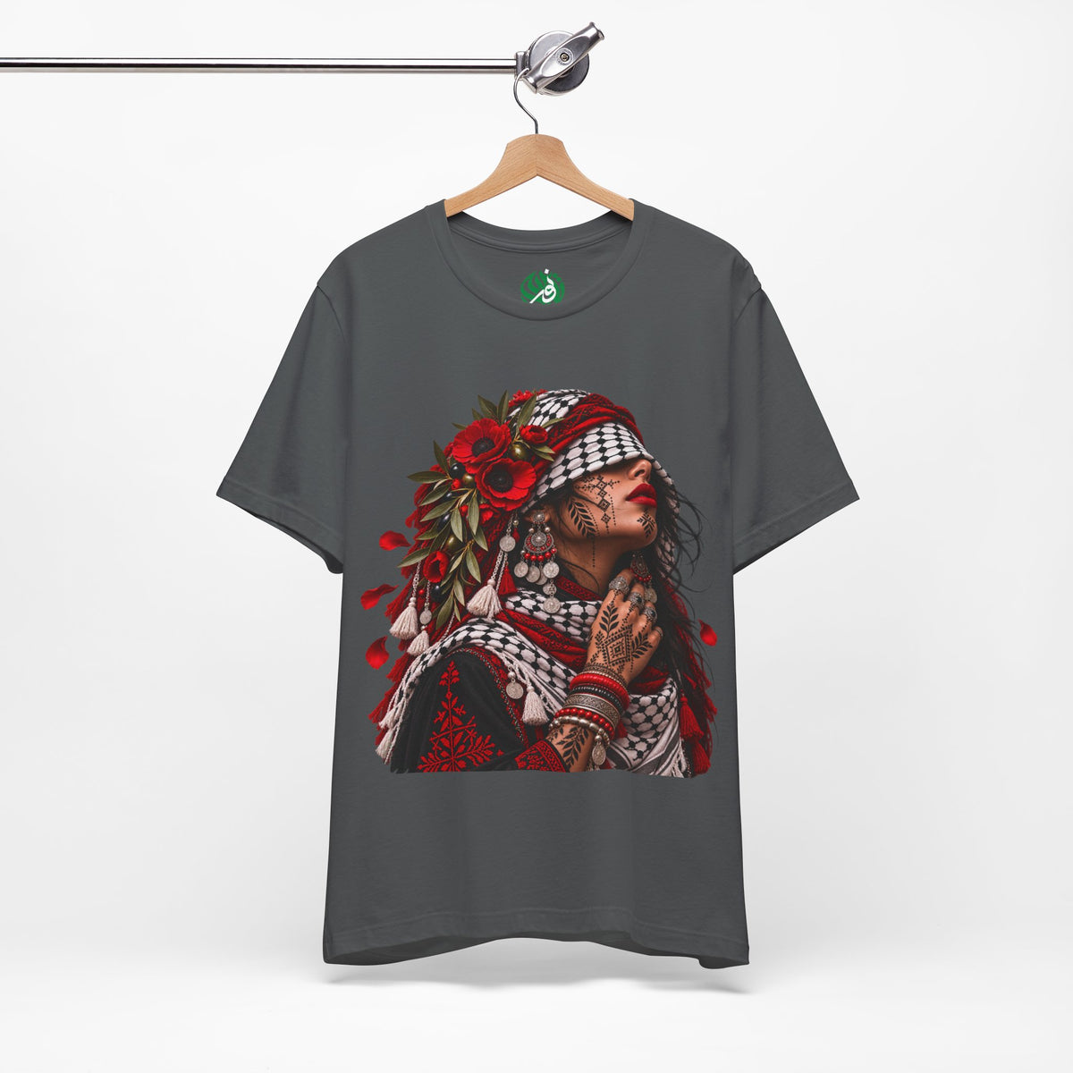 Palestinian Woman Portrait Tee | Keffiyeh Floral Illustration