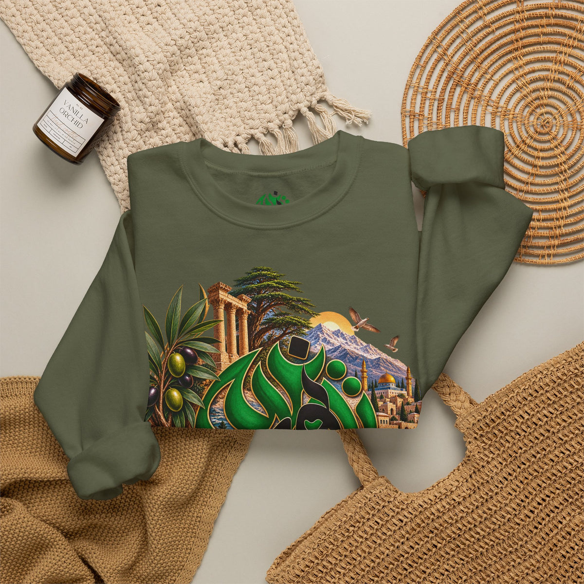 Levant Arabic Calligraphy Crewneck Sweatshirt | Middle Eastern Landscape Design