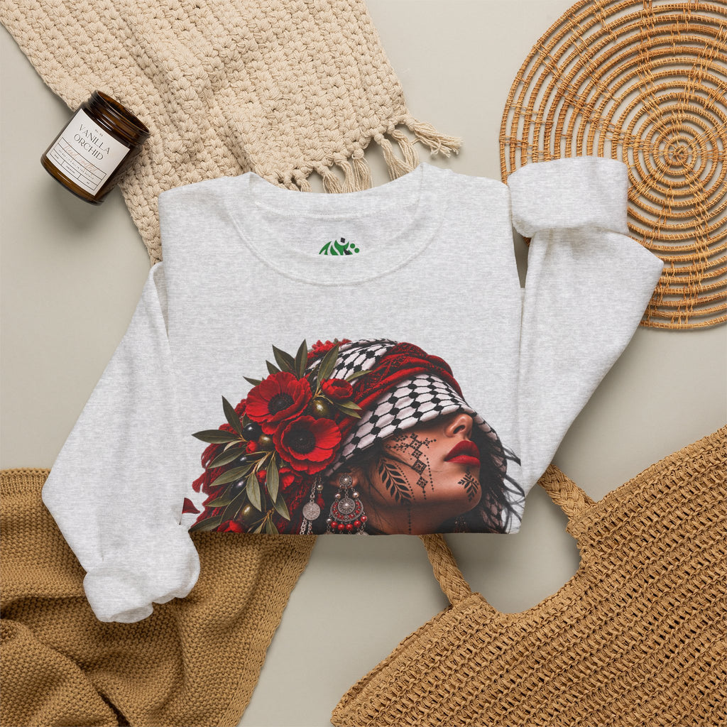 Native Floral Portrait Sweatshirt — Woman in Headdress Graphic Crewneck
