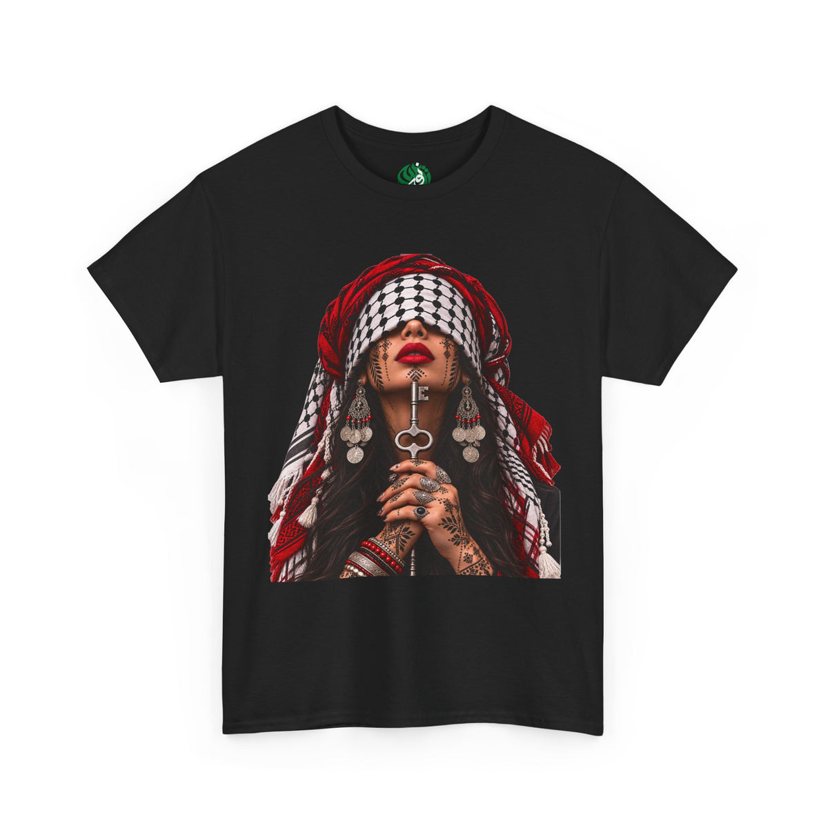 Palestinian Keffiyeh Portrait Tee — Bold Middle Eastern Cultural Art T-Shirt