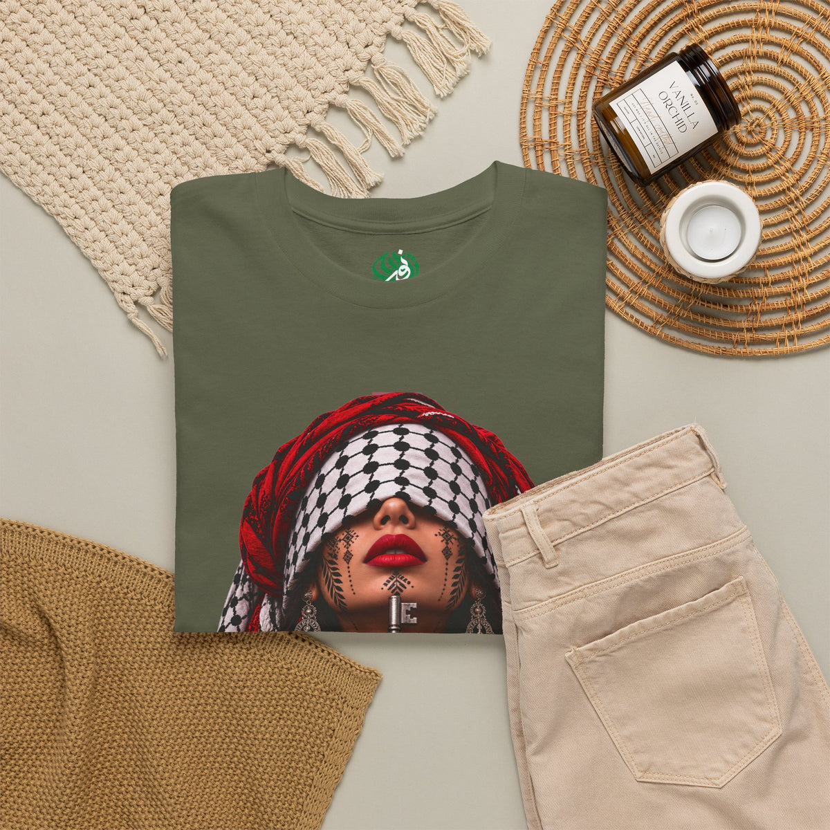 Palestinian Keffiyeh Portrait Tee — Bold Middle Eastern Cultural Art T-Shirt