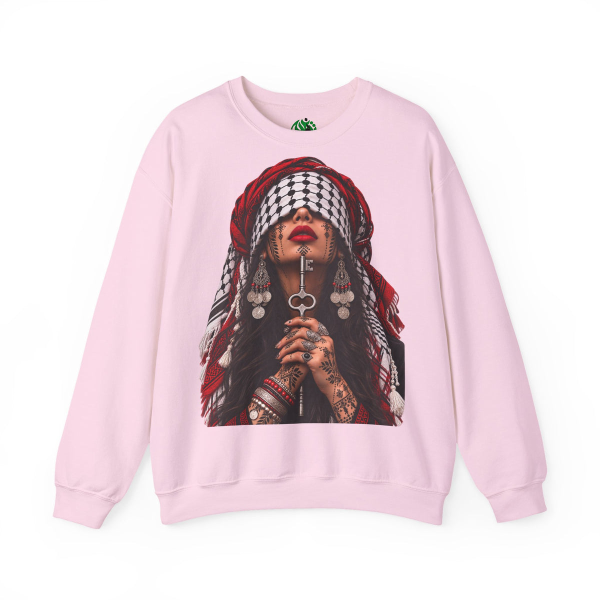 Palestinian Keffiyeh Woman Graphic Sweatshirt — Resilience Portrait Crewneck