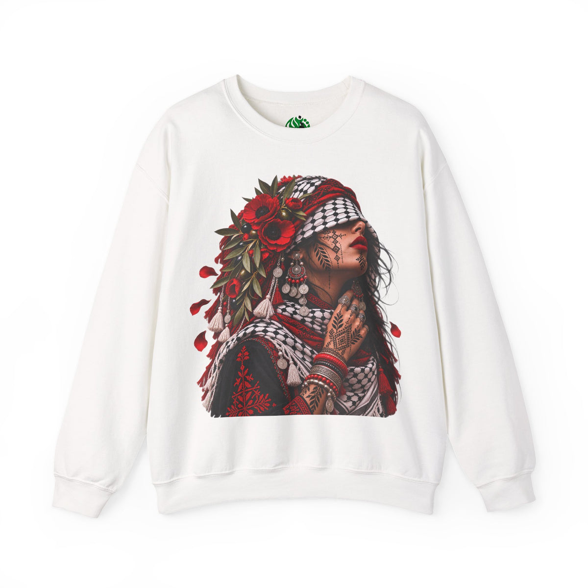Native Floral Portrait Sweatshirt — Woman in Headdress Graphic Crewneck