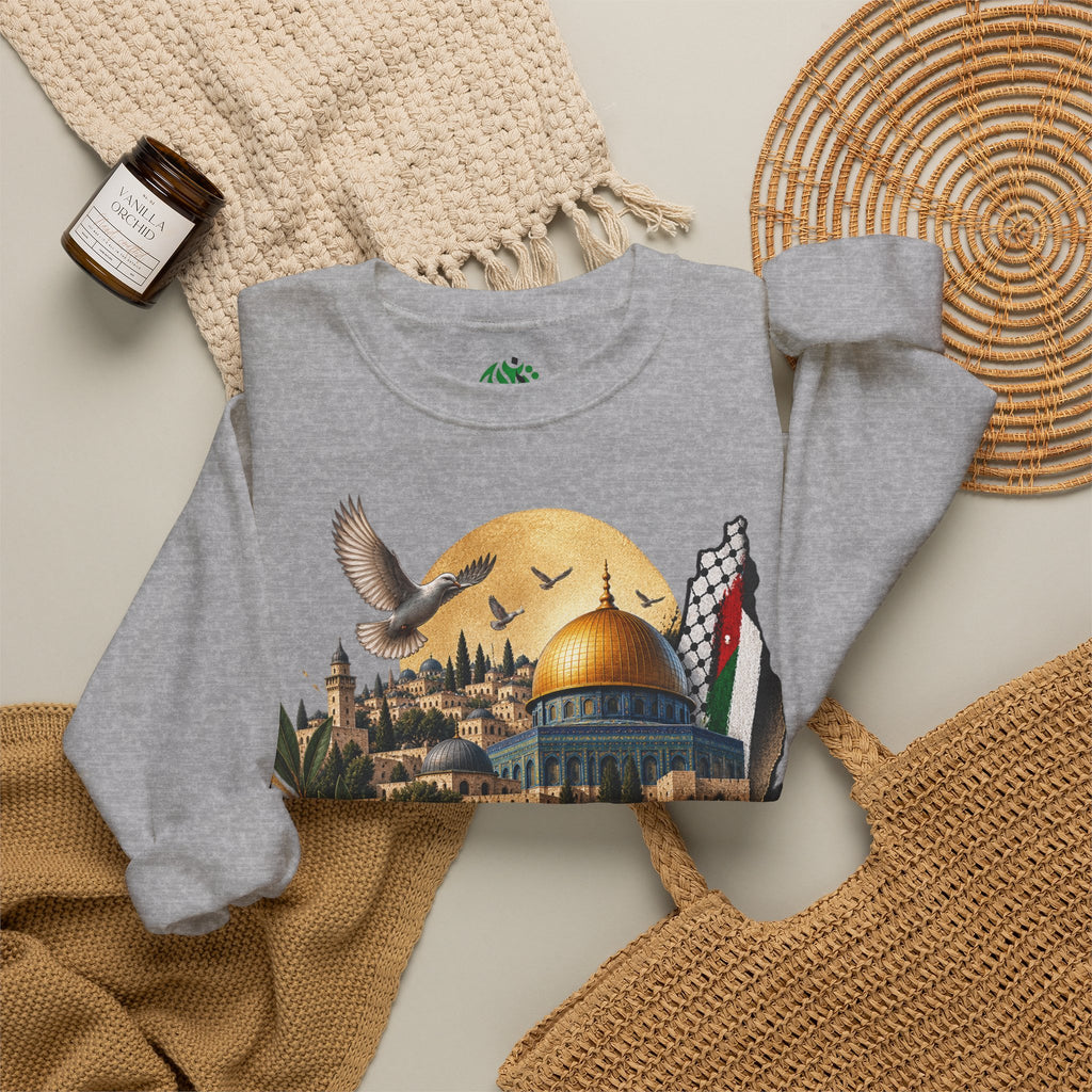 Sweat-shirt illustré du Dôme du Rocher à Jérusalem | Calligraphie arabe, drapeau palestinien