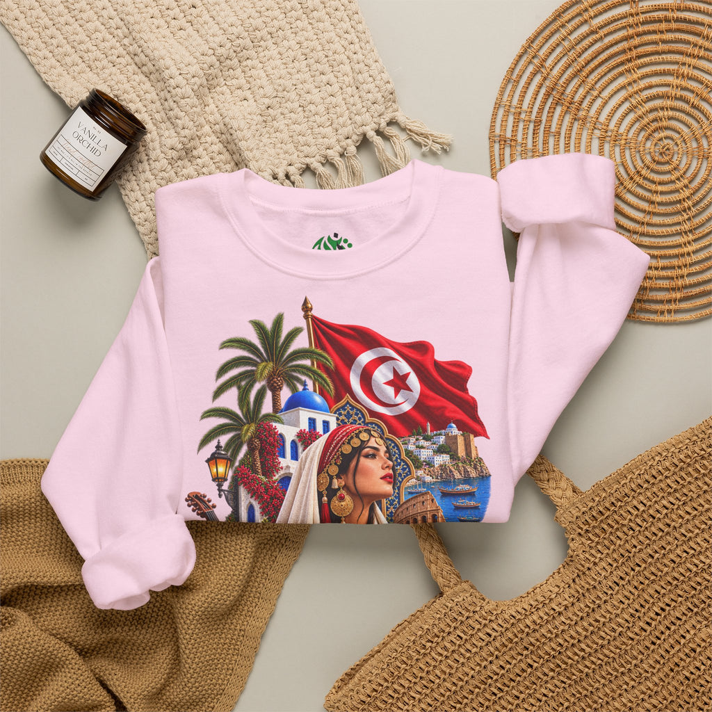 Tunisia Heritage Crewneck Sweatshirt – Tunisian Flag & Cultural Collage
