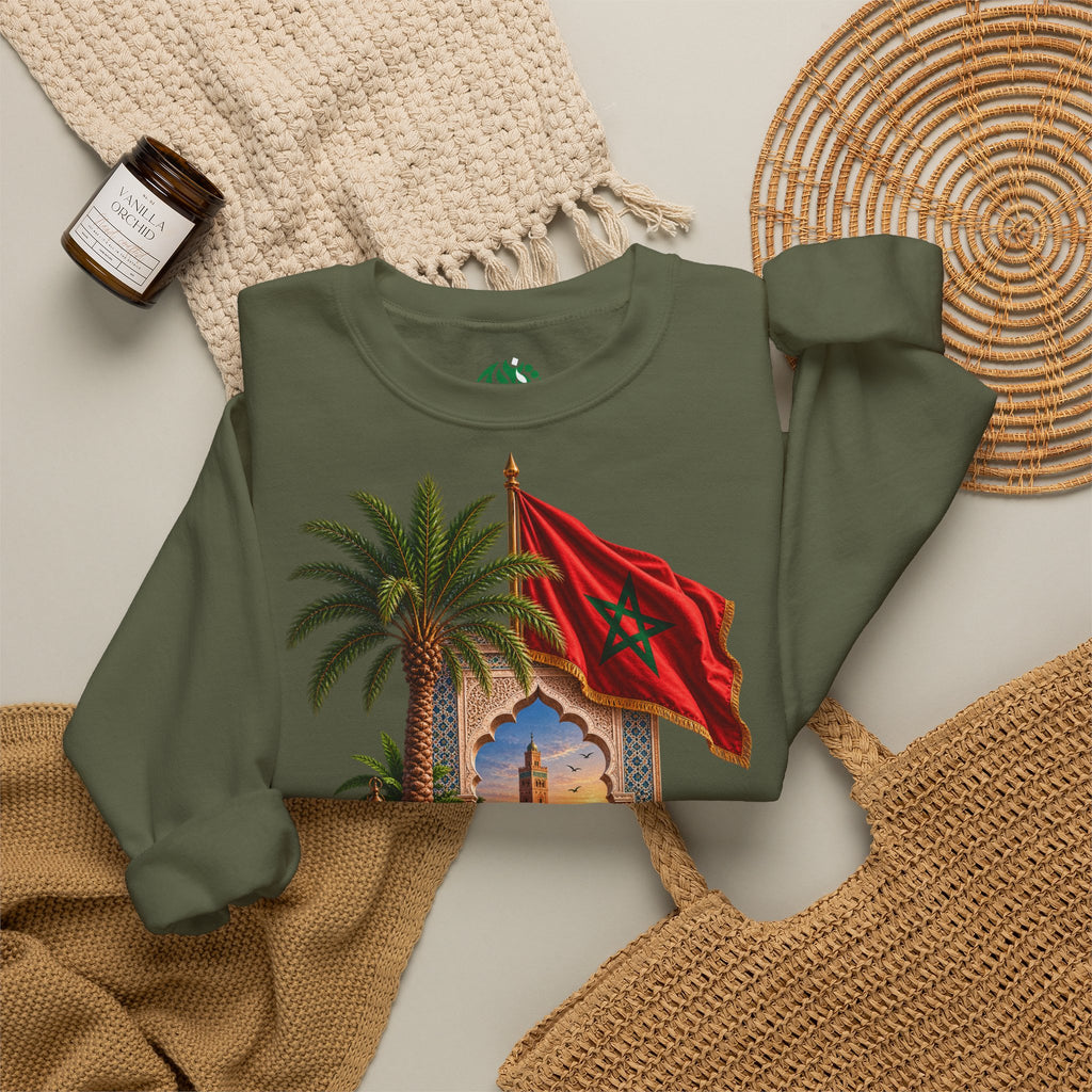 Moroccan Medley Crewneck Sweatshirt — Moroccan Flag & Desert Scene