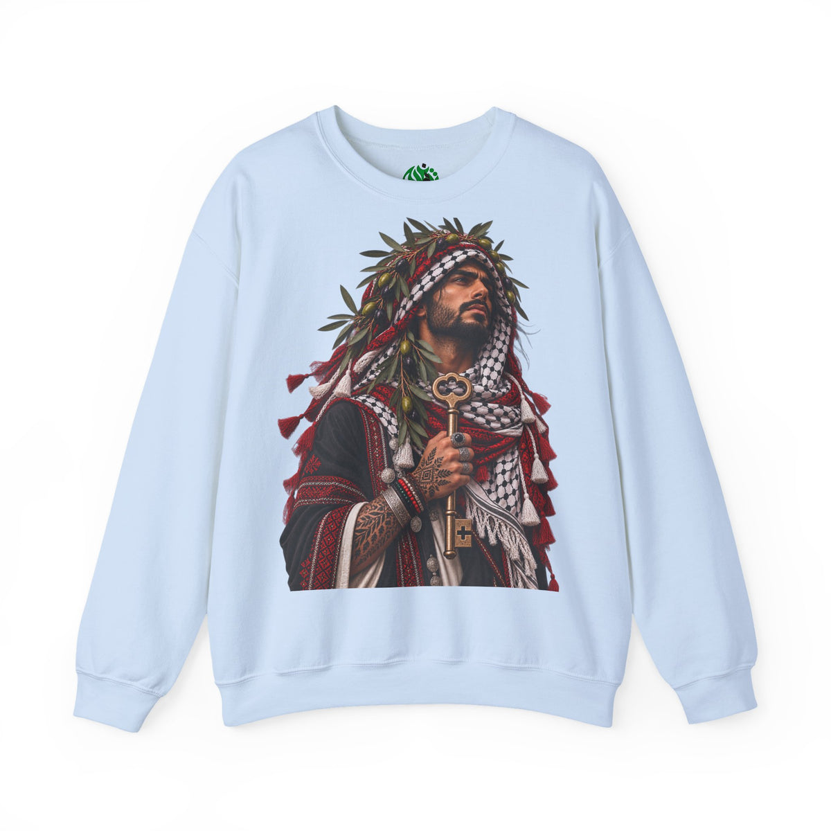 Crewneck Sweatshirt — Majestic Palestinian Liberation Portrait (keffiyeh & key)