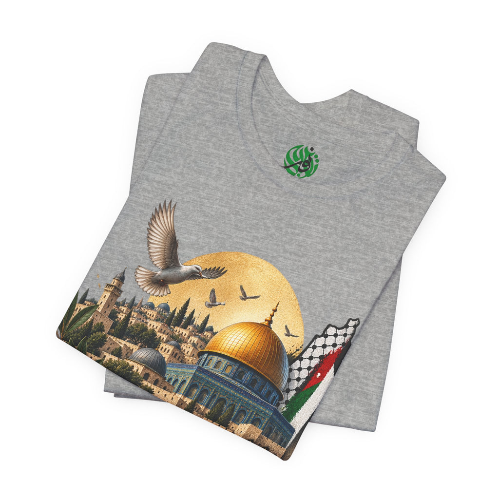 Jerusalem Dome of the Rock T-shirt | Arabic Script, Palestinian Flag, Dove