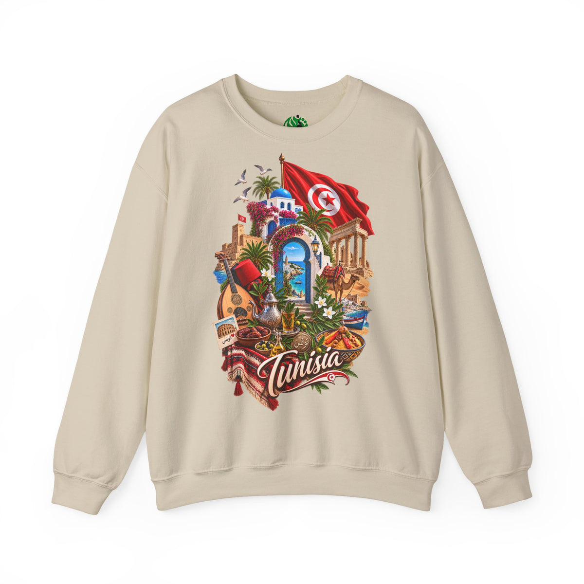Tunisia travel collage Sweatshirt | Tunisian flag, medina, palm trees