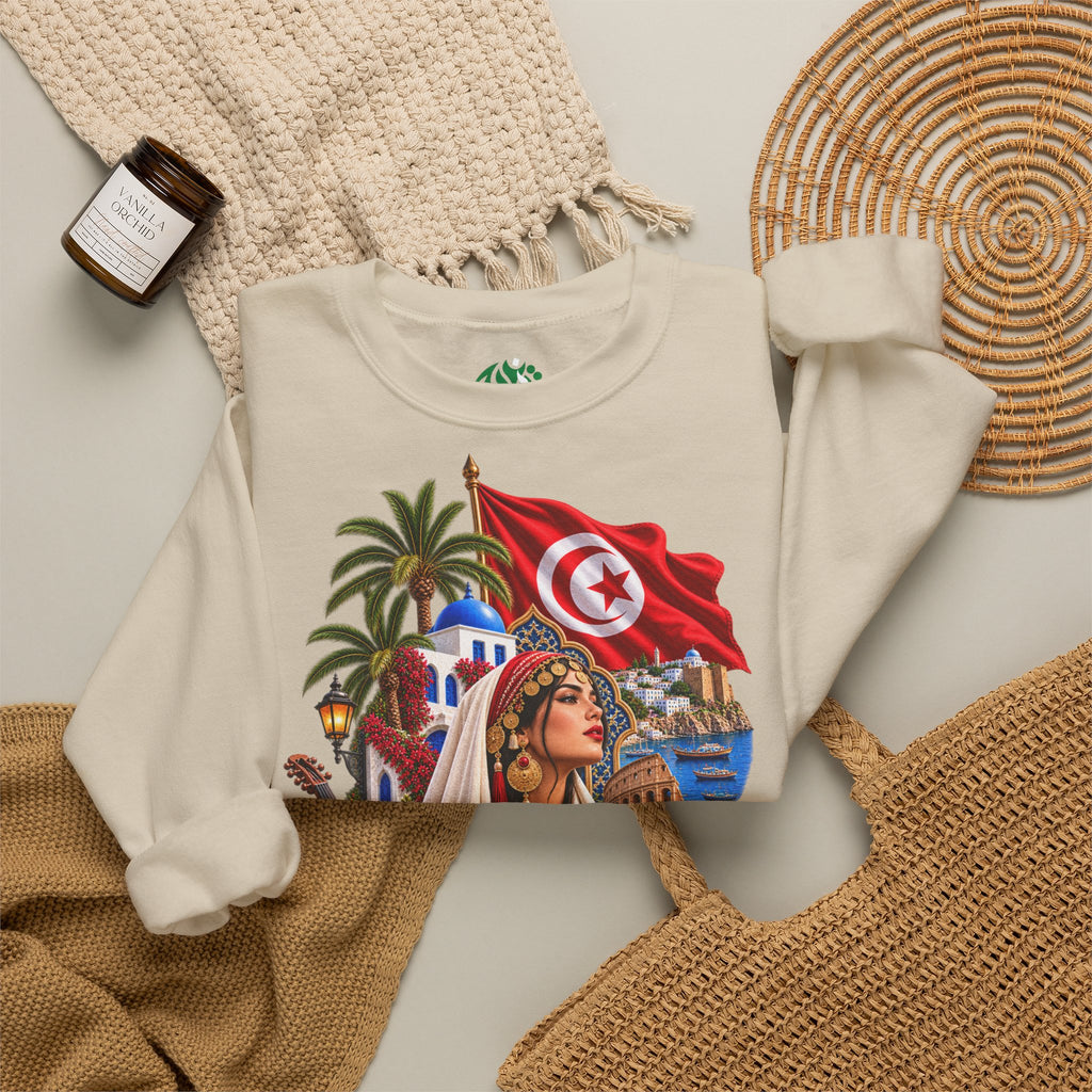 Tunisia Heritage Crewneck Sweatshirt – Tunisian Flag & Cultural Collage