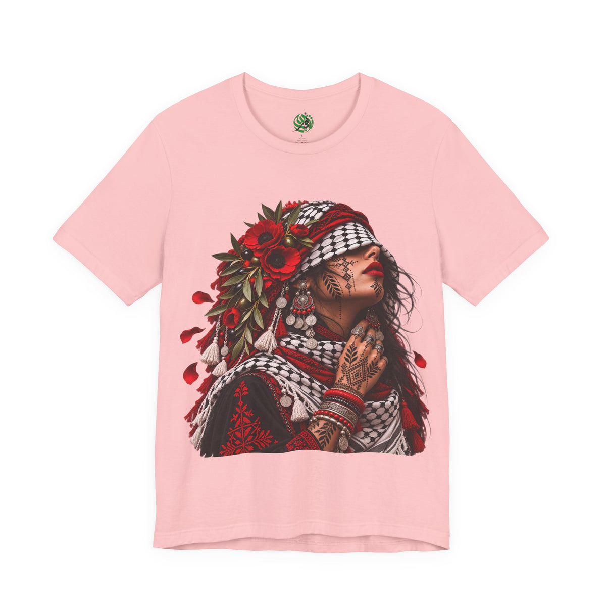 Palestinian Woman Portrait Tee | Keffiyeh Floral Illustration