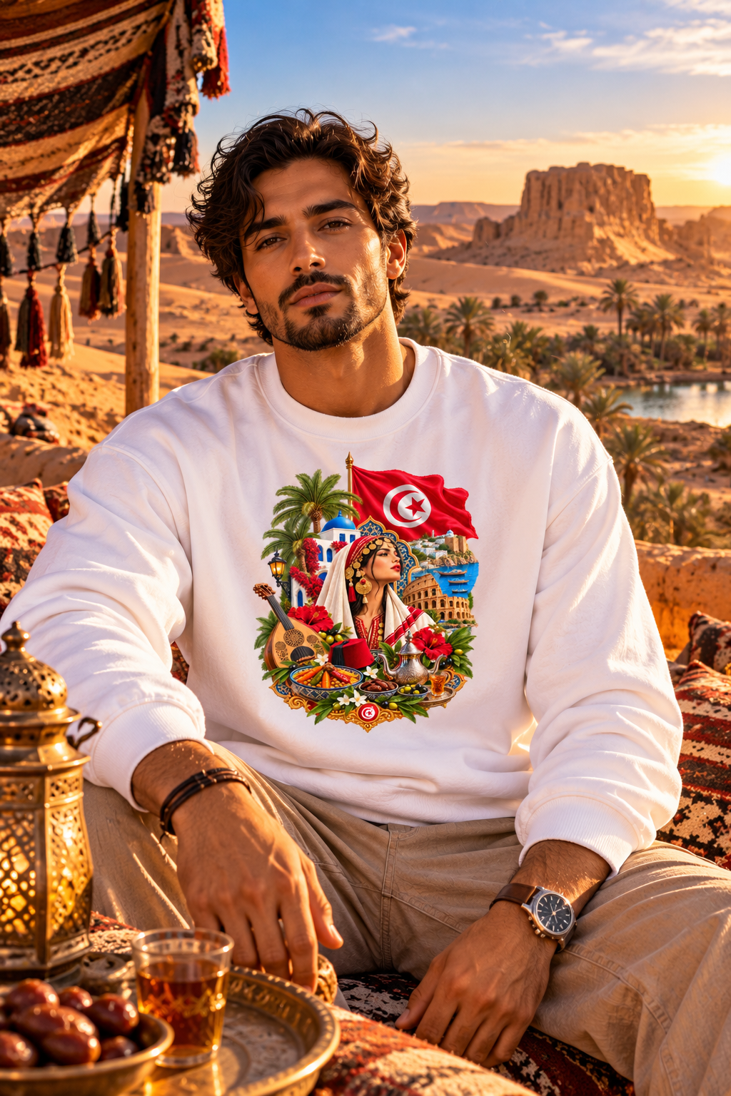 Tunisia Heritage Crewneck Sweatshirt – Tunisian Flag & Cultural Collage