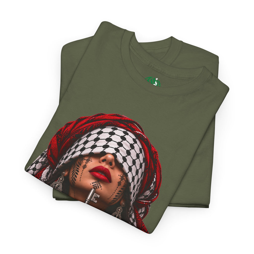 Palestinian Keffiyeh Portrait Tee — Bold Middle Eastern Cultural Art T-Shirt