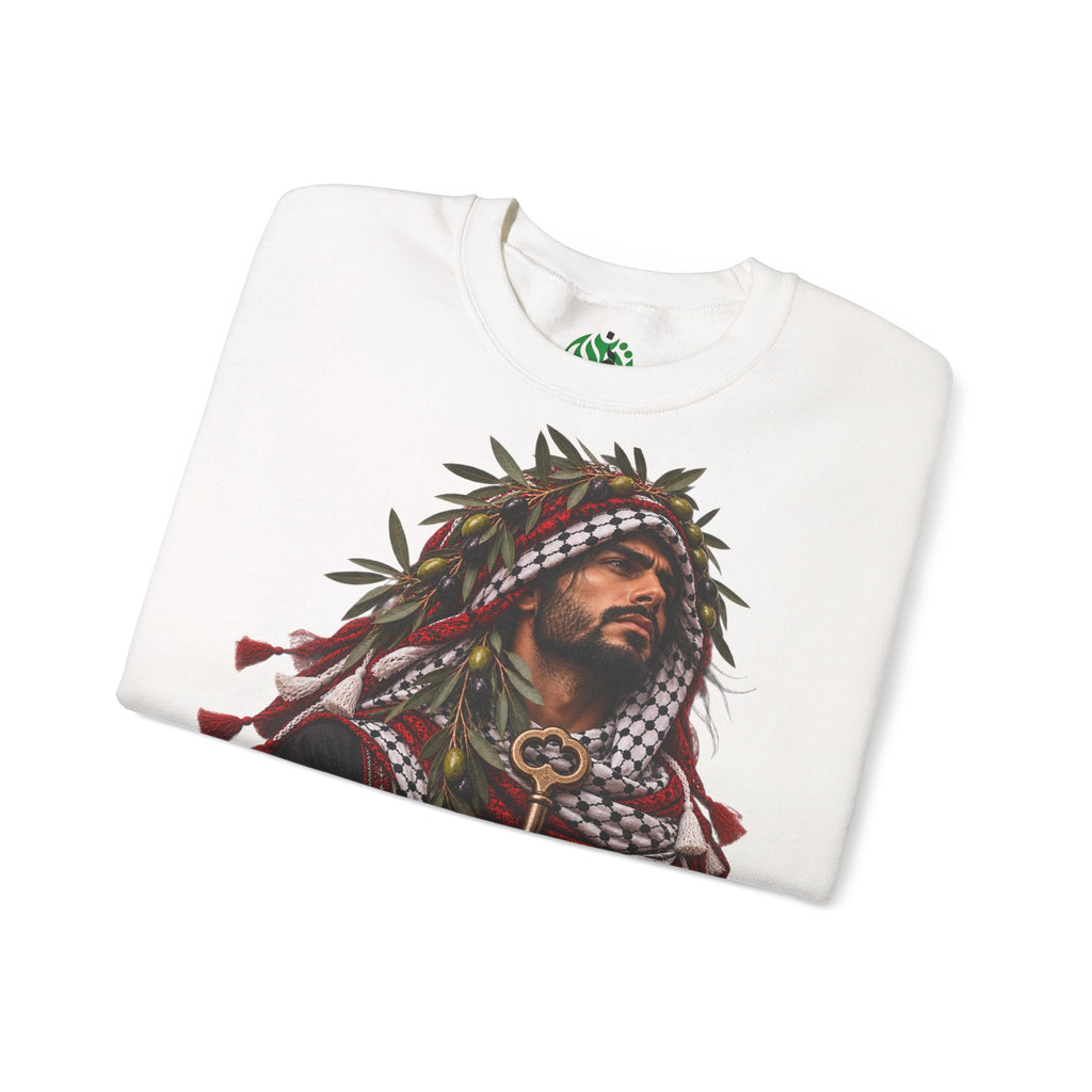 Crewneck Sweatshirt — Majestic Palestinian Liberation Portrait (keffiyeh & key)