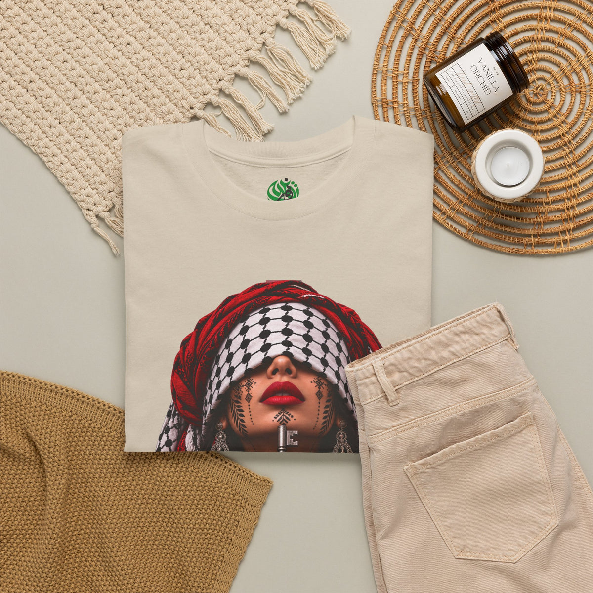 Palestinian Keffiyeh Portrait Tee — Bold Middle Eastern Cultural Art T-Shirt