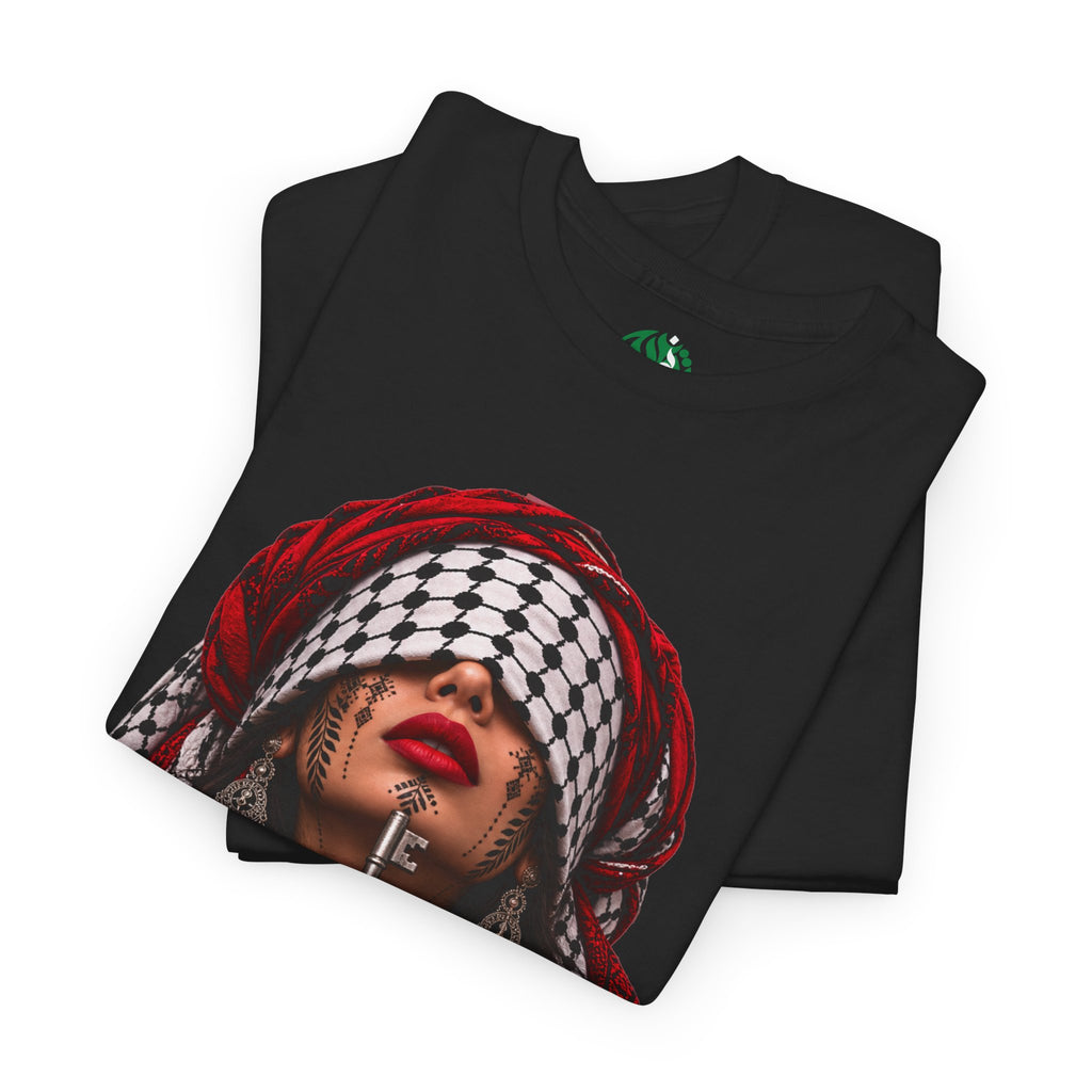 Palestinian Keffiyeh Portrait Tee — Bold Middle Eastern Cultural Art T-Shirt