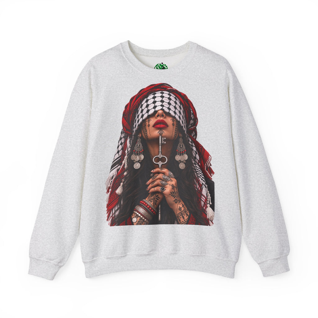 Sweatshirt graphique femme Keffieh palestinien — Pull col rond portrait de résilience