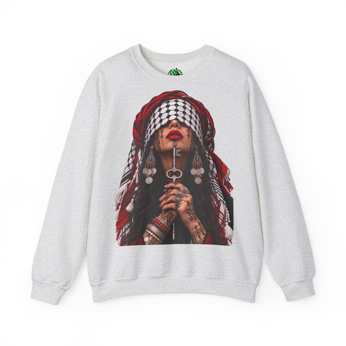 Palestinian Keffiyeh Woman Graphic Sweatshirt — Resilience Portrait Crewneck