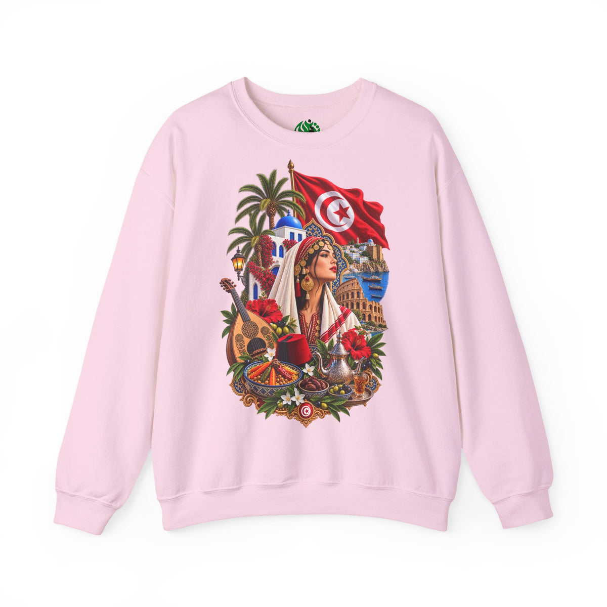 Tunisia Heritage Crewneck Sweatshirt – Tunisian Flag & Cultural Collage